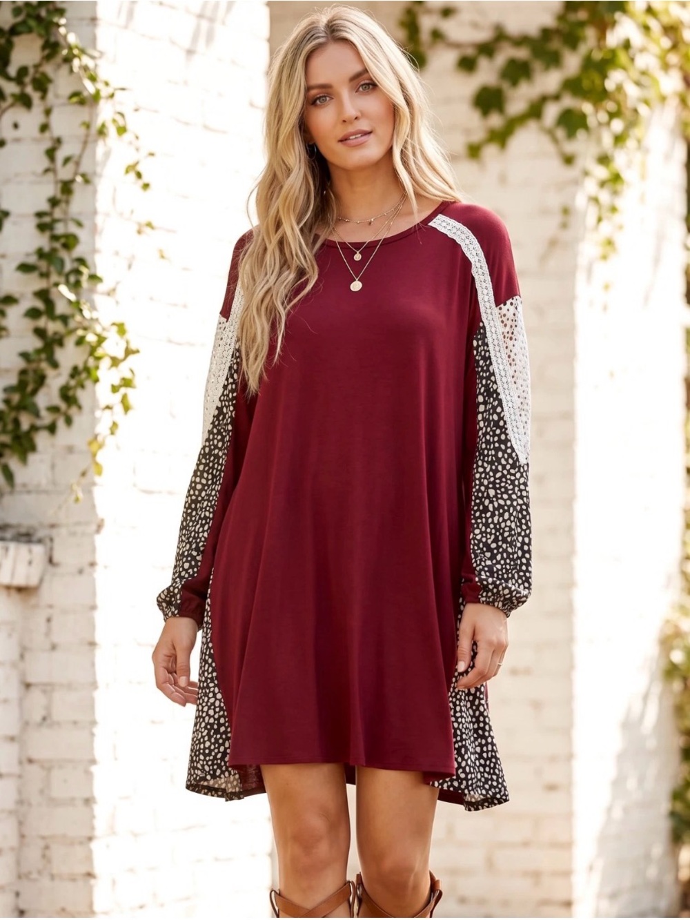Southern Grace & Emma Western Dress Burgundy Animal Print XL